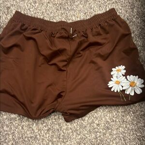 Like New Brown and White Athletic Shorts with Elastic Waistband